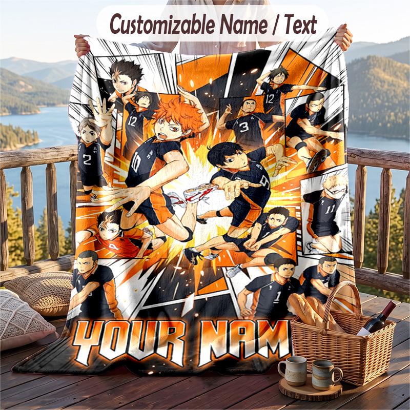 Personalized Flannel Throw Blanket,Haikyuu Custom Printed Name, Cozy Plush Blanket For Home Use