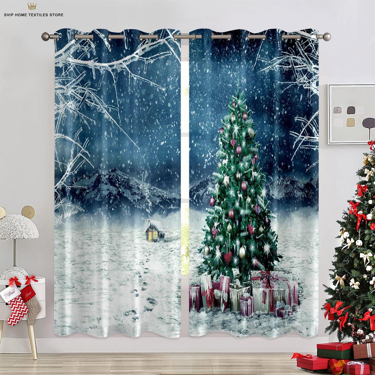 

2 шт. Рождественский декоративный занавес, колокольчик, сияющий камин, 3D-печать, занавес, подходящий для новогодней праздничной вечеринки, декоративный W50X130H(CM)X2PCS&Rod pocket