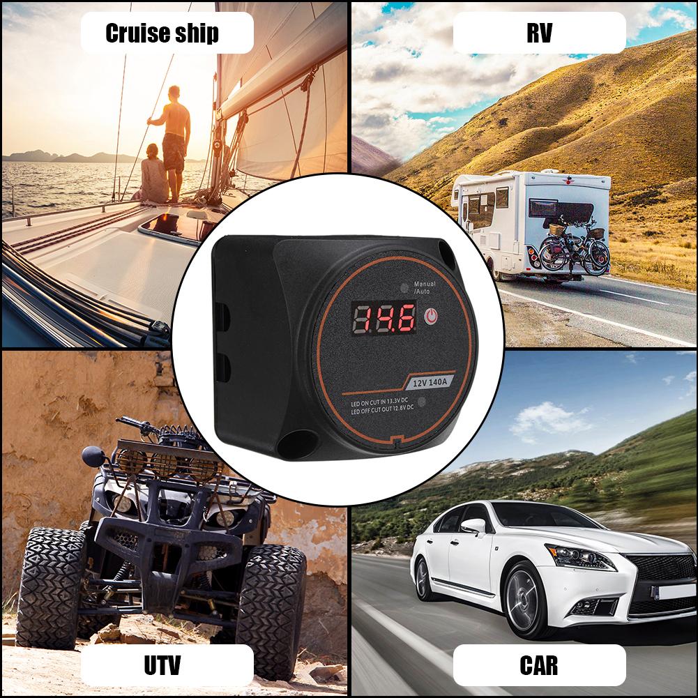 12V Battery Isolation Controller with Digital Display 140A Battery Isolator Switch Voltage Sensitive Relay for Boat for RVs