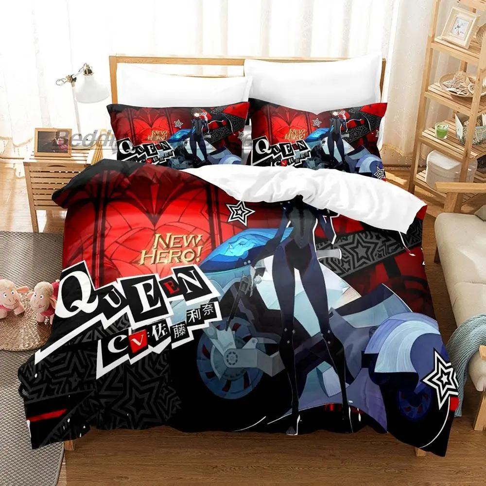 Persona 5 Bettwäscheset Einzelbett Twin Full Queen King Size Bettset Aldult Kind Schlafzimmer Bettbezugsets 3D-Druck Anime Bettlaken-Set