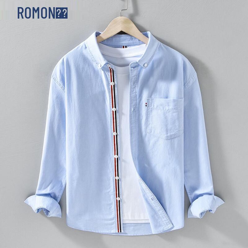 ROMON Men's British Style Oxford Casual Long Sleeve Shirt