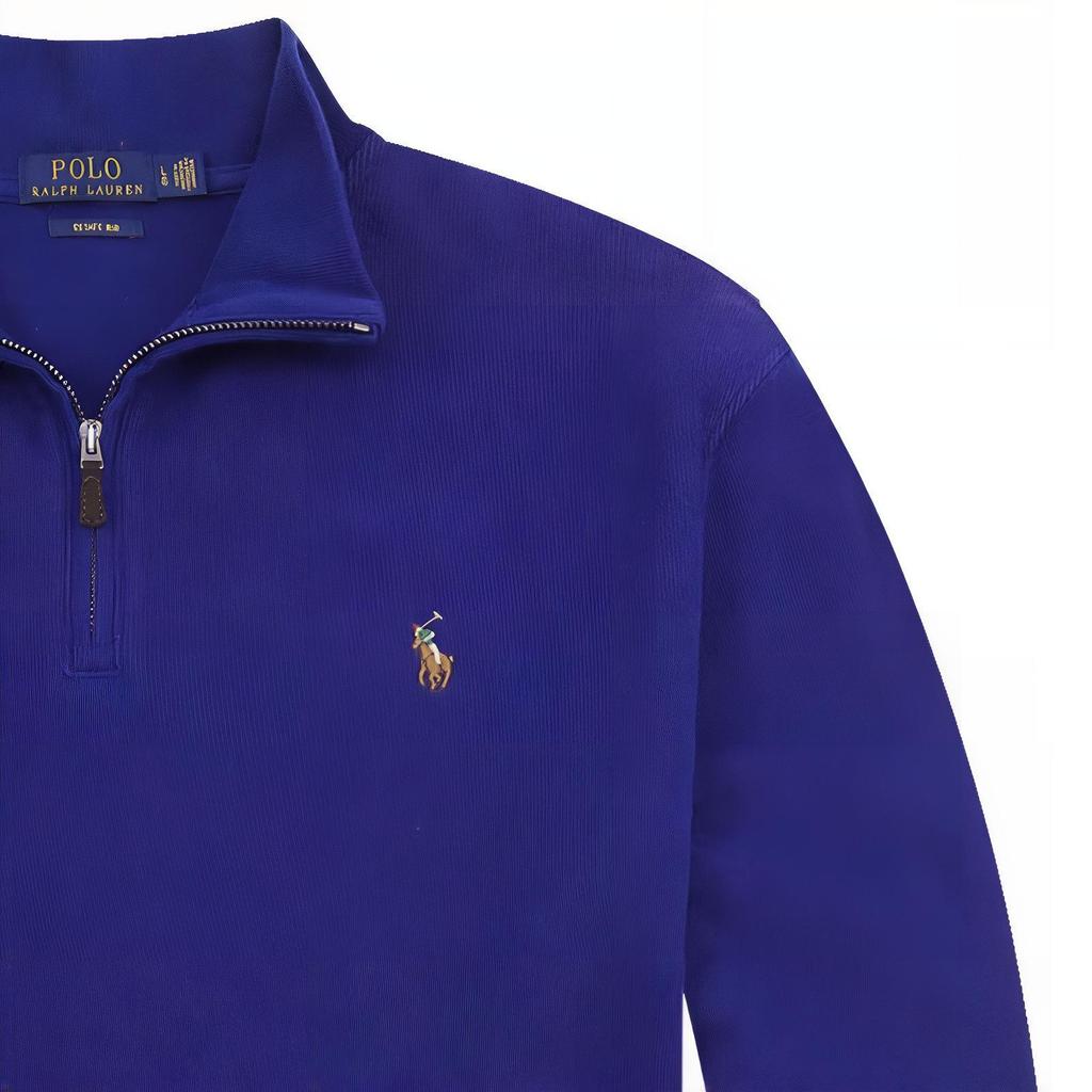 Polo Ralph Lauren Solid Color Pony Logo Embroidered Half-Zip Knit Long Sleeve Sweatshirt Men sweatshirt Blue MNPOKNI16820199-400