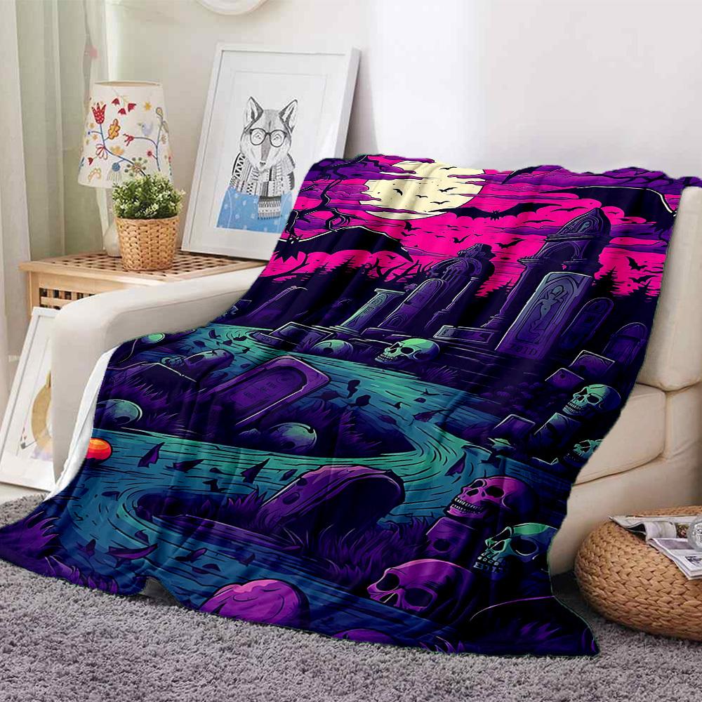 

1pc Graveyard Moonlight Blanket, Lightweight Flannel Throw Blanket for Sofa, Bed, Travel, Camping, Living Room, Office, Couch049 130cmx150cm