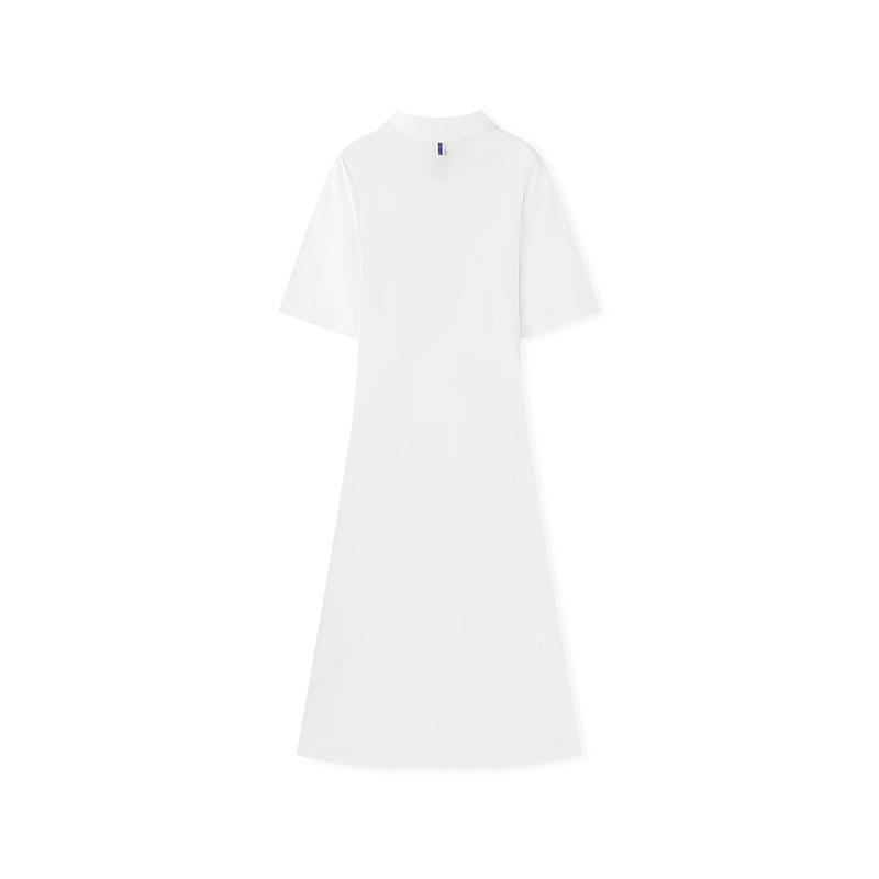 Skechers Sport Casual Comfortable Soft Polo Collar Short Sleeve Dress Women Dresses Bright-White L225W028-0019