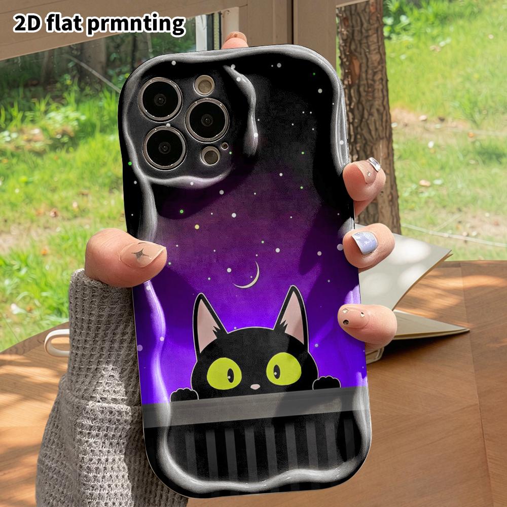 Phone Case: 2D Flat Design, Suitable for iPhone 18 17 16 15 14 13 12 Pro Protective Case, Phone Decoration, Cute Little Black Cat, Halloween and Chris