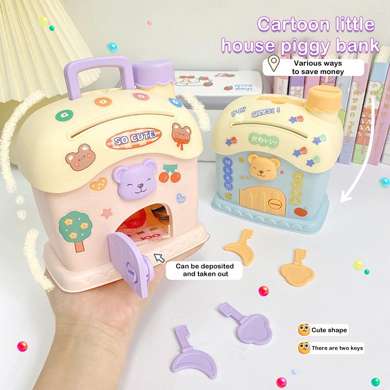 Sevimli Ayı Kumbara Çizgi Film Kare Kilitli ve Anahtarlı Sevimli Mantar Ev Kumbara Çocuk Çizgi Film Para Kavanozu Çocuk Oyuncağı