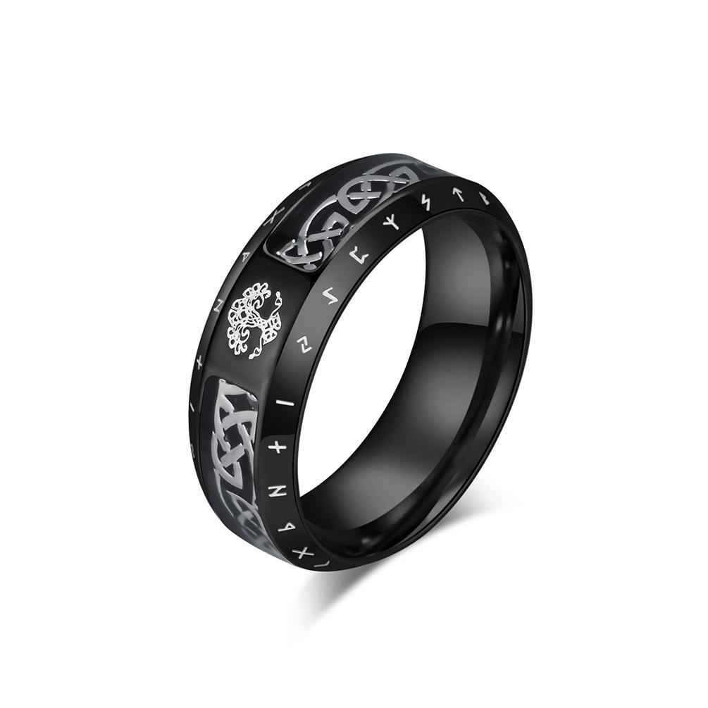 Retro Nordic Viking Text Titanium Steel Ring Niche Personality Tree of Life