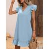Women's V Neck Ruffle Sleeve Loose Fit Solid Color Casual A Line Summer Dress