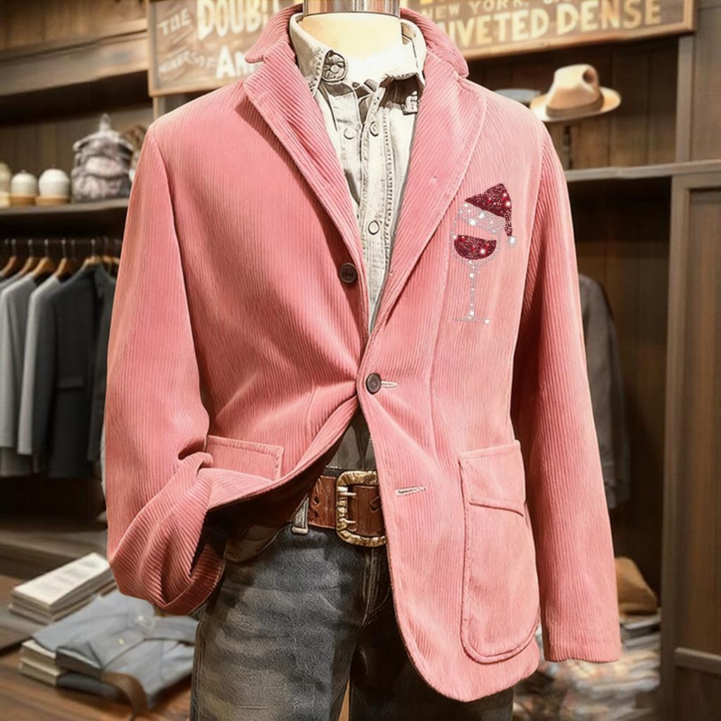 Men's Solid Color Corduroy Warm Pocket Suit Jacket Cardigan Men's Casual Suit