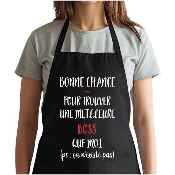 Tablier de cuisine - Boss ça n'existe pas - Impression bretonne - Coton noir épais ajustable - Imprimé en France
