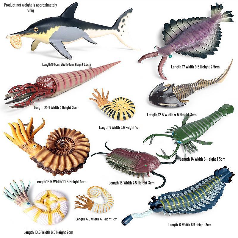 Marine Animal Simulation Model Figures: Shark, Dolphin, Hammerhead, Crab, Squid, Starfish for Kids' Education