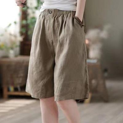 2025 Sommer Damen High-Waist Baumwolle Leinen Shorts - Vielseitig, Figurschmeichelnd, Mittellang, Locker sitzende Freizeithose