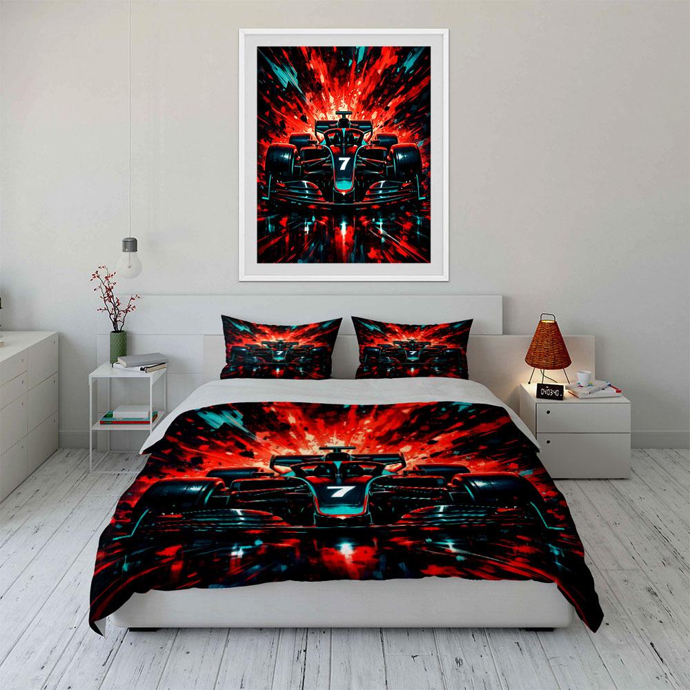 Stylish Racing Car with Red Background Bedding Set for Kids Luxury Gift 3pcs Digital Print Comforter Set Soft Comfortable