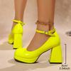 Women's High Heels Platform Pumps Patent Leather Chunky Heeled Lolita Shoes Woman Plus Size Fashion Ankle Strap Mary Jane Pumps