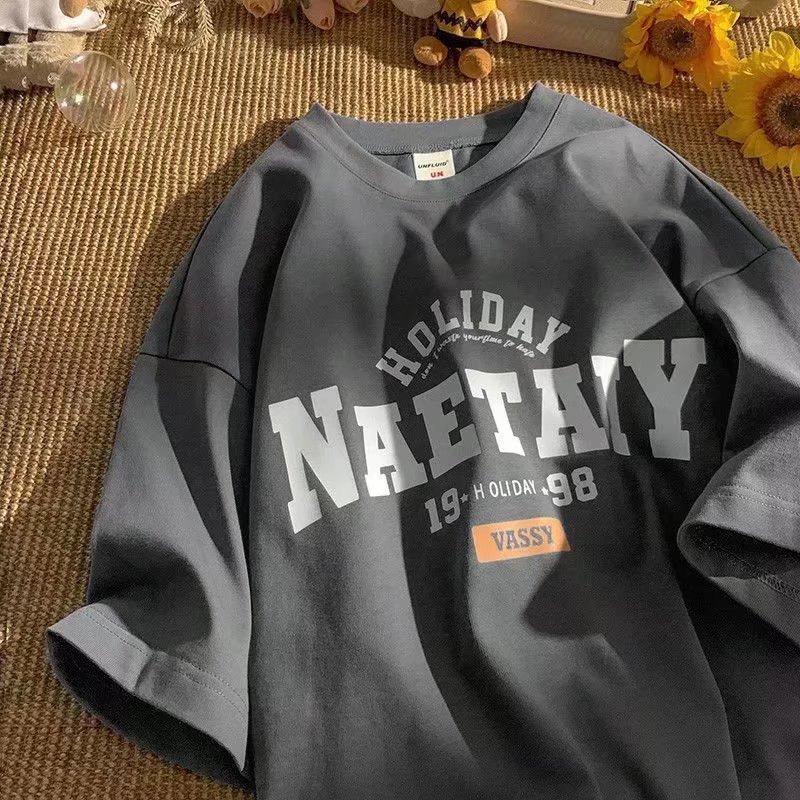 

Новая простая свободная футболка с короткими рукавами, ретро, из американского хлопка, с принтом, повседневная футболка с короткими рукавами 5XL