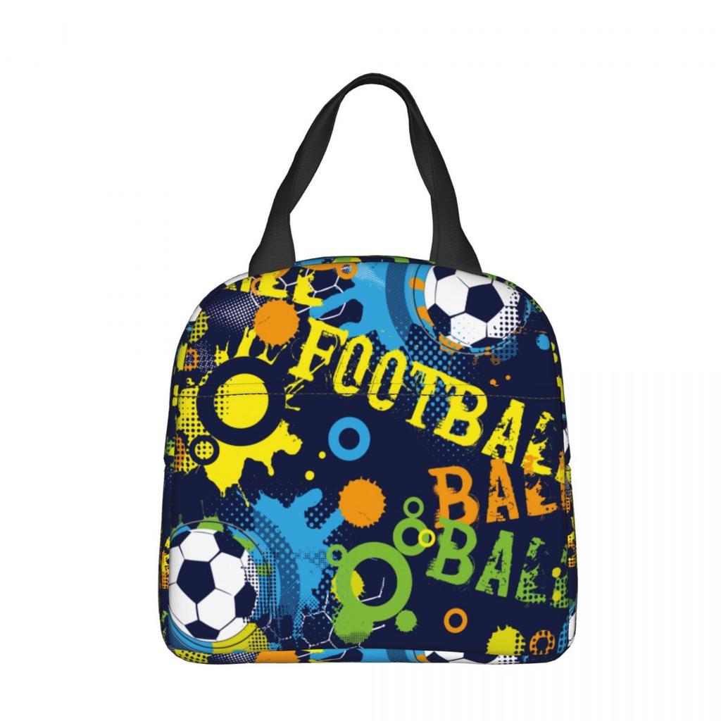 Cartoon Soccer Ball Football Insulated Lunch Bag Thermal Bag Reusable High Capacity Lunch Box Tote Food Bag Beach Outdoor