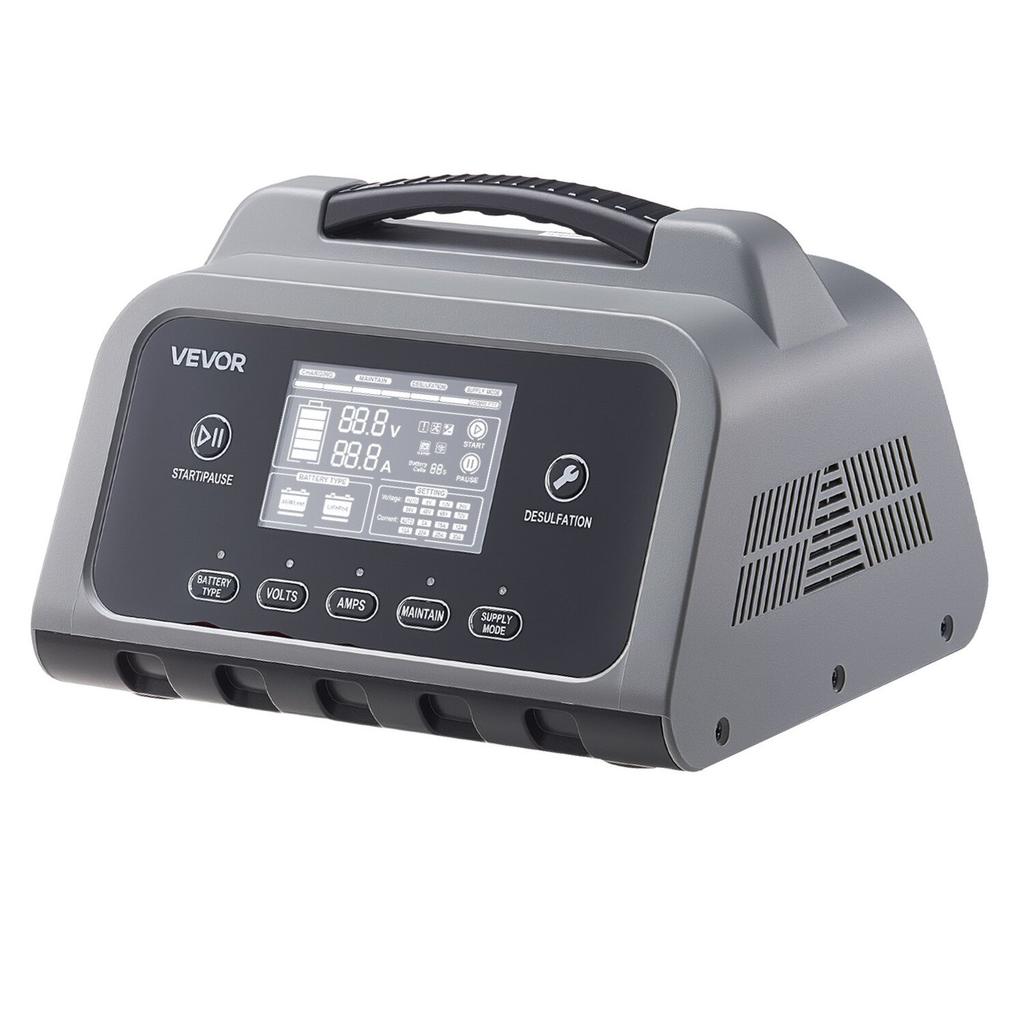 Smart Battery Charger, 30A, 6V 12V 24V LiFePO4 Lead-Acid (Gel/AGM) Lithium Car Battery Charger, with LCD Display, Trickle Charging Maintainer
