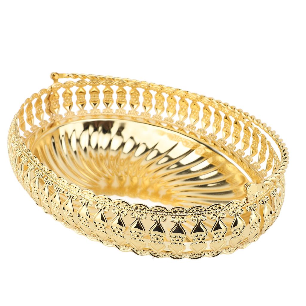 Rund Fruktskål med Handtag Guld Färg Legering Retro Rund Torkad Fruktbehållare för Fester
