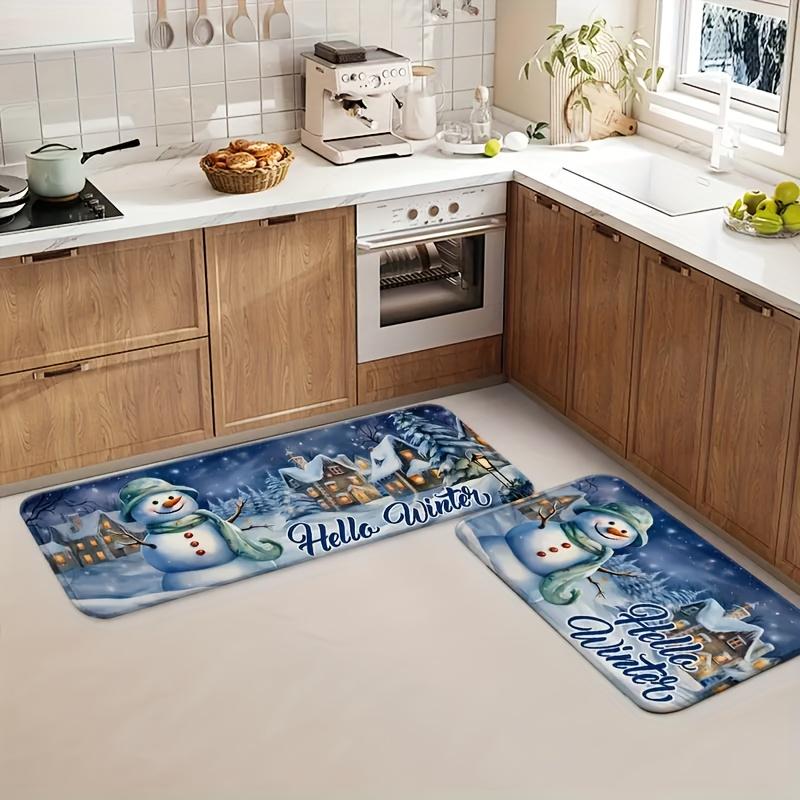Christmas Snowman Kitchen Mat Home Decor Bedroom Hallway Balcony Rugs Bathroom Non-slip Entrance Mat Christmas Decorations