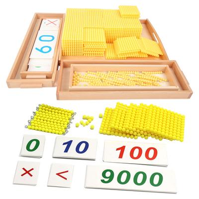 Giocattoli Montessori per l'Aritmetica Decimale Edizione Familiare Set Gioco della Banca Vassoio con Carte Digitali e Perline Dorate Giocattolo per l'Apprendimento della Matematica per Bambini in Età Prescolare
