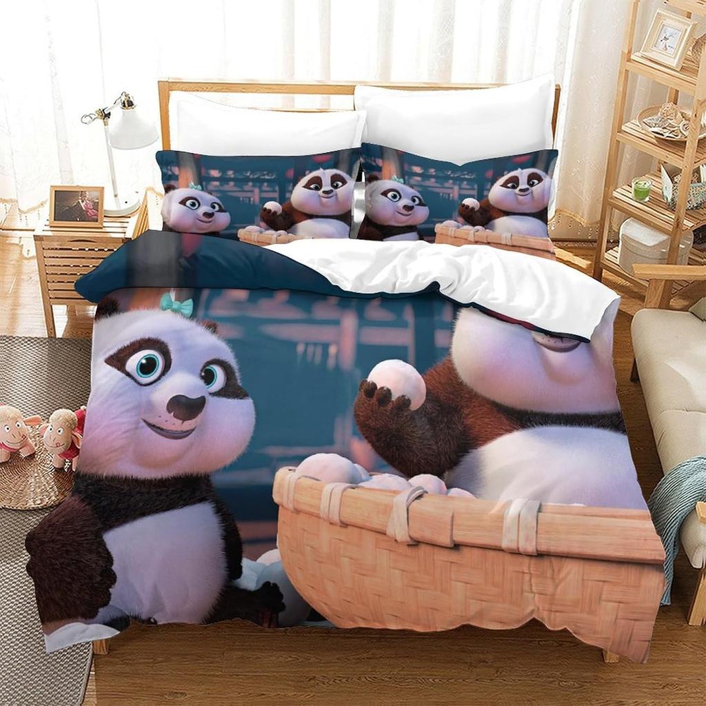Panda Duvet Cover Anime Characters Duvet Set 2 Piece Microfiber Quilt Cover Reversible Bedding Sets with Matching Pillowcases