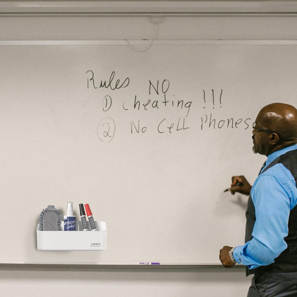 LOUKIN Magnetic Pocket with Wall Whiteboard Organizer for or Refrigerator Magnet, Double-Sided Tape, Wall-Mounted Rack, Pocket, Marker/Eraser Storage,