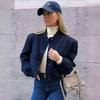 Women Fashion With Pockets Bomber Jacket Coats Vintage Long Sleeve Front Button Casual Female Outerwear Chic Tops