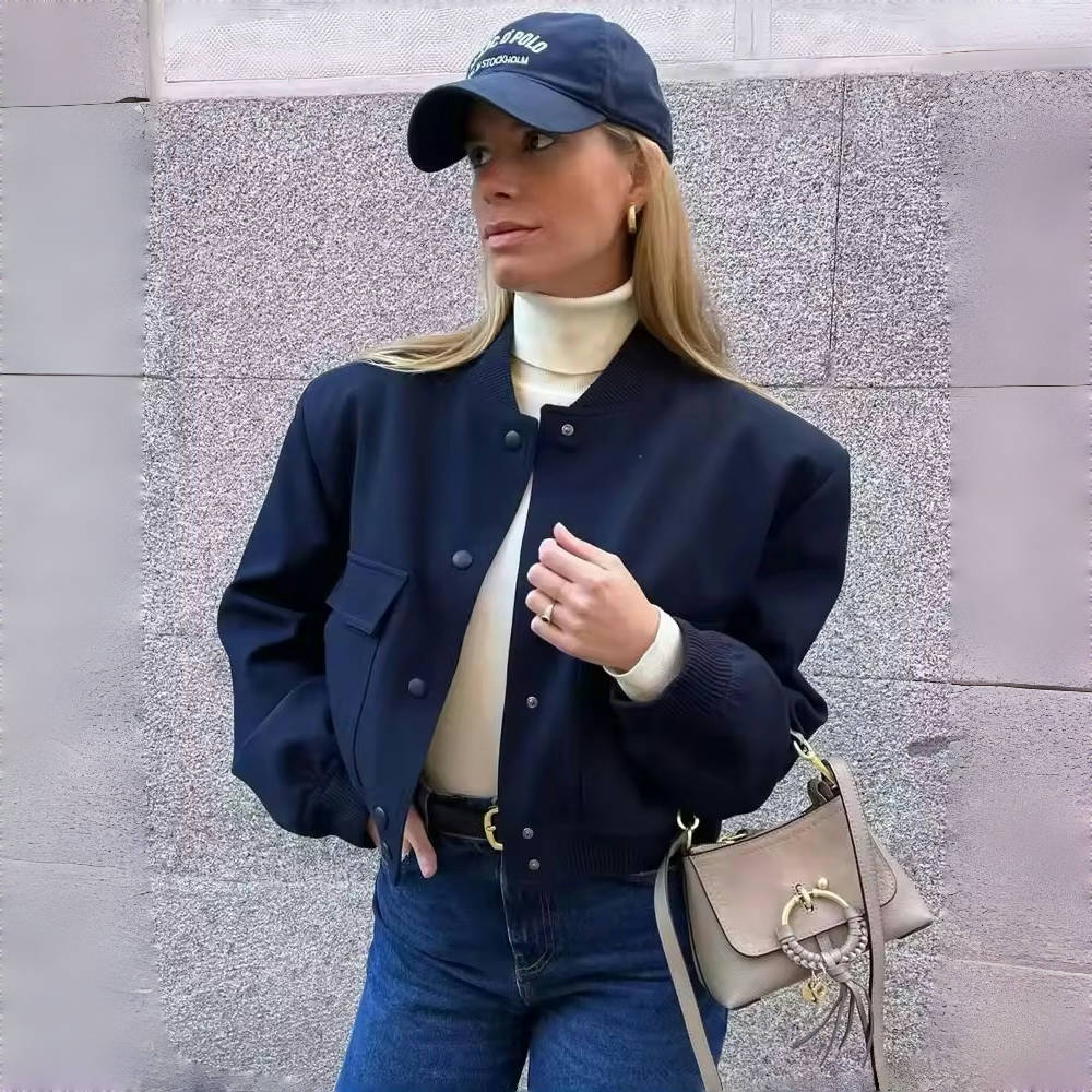 Dámská móda s kapsami Bomber Bunda Kabáty Vintage Dlouhý rukáv Přední Knoflíček Běžné Dámské Svrchní oděvy Elegantní topy