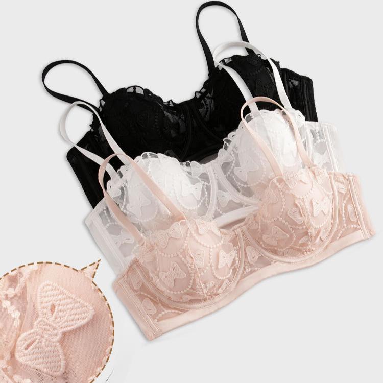Women's Underwear Summer Butterfly Embroidery Bra Breathable Rabbit Ear Mold Cup Anti Sagging Bra