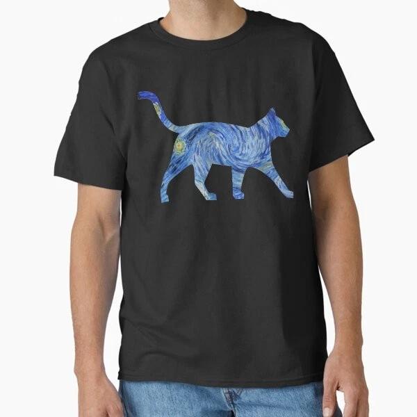 Van Gogh Starry Night Cat Silhouette Classic Ts Made In Usaaus Tshirt S2xl S
