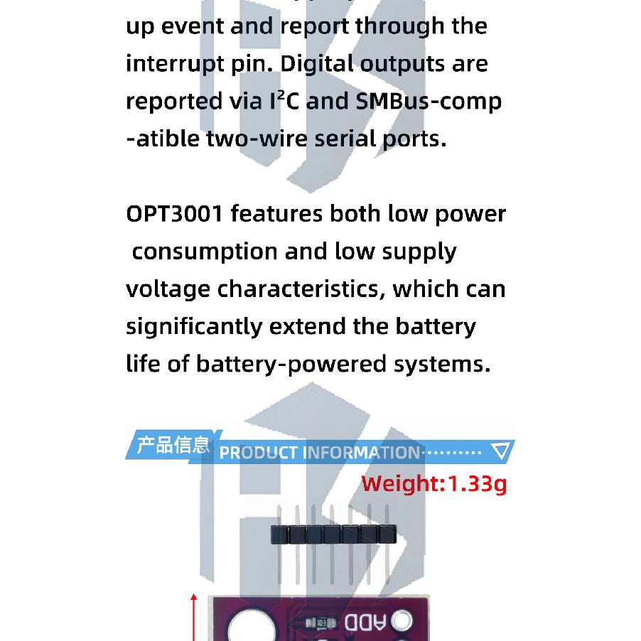 OPT3001 Human Eye Calibrated Light Sensor Module - I2C/IIC Single-Chip Embedded Detector