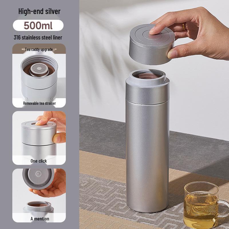 

Мужской автомобильный термос из нержавеющей стали 316, быстрое открытие одной кнопкой, разделение чая и воды, бизнес-кружка высокого класса. 501-600ml