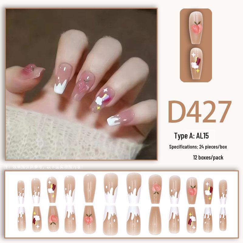 Heart Rainbow Wearable Nail Art Stickers - Cute Style, Medium Length, Detachable False Nails
