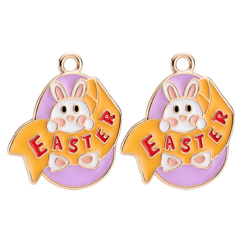 Easter Drip Oil Cartoon Egg & Rabbit Alloy Pendant Charm for DIY Necklace Accessories