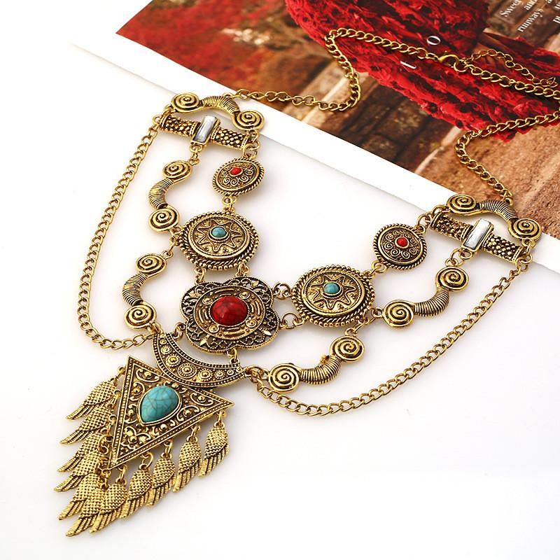 Style Simulation Ethnic Gemstone Decoration Women Necklace And Set Earring