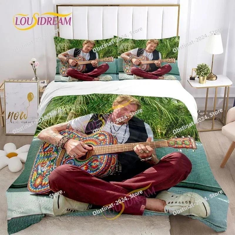 Music Print Duvet Set Johnny Hallyday Full Size Polyester Music Bedding Set DIY Fan Gift Oversized Pillow Cover Quilt Cover