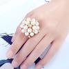 Simulated Water Drop Natural Big Flower Wedding Adjustable Crystal Ring Women Gift