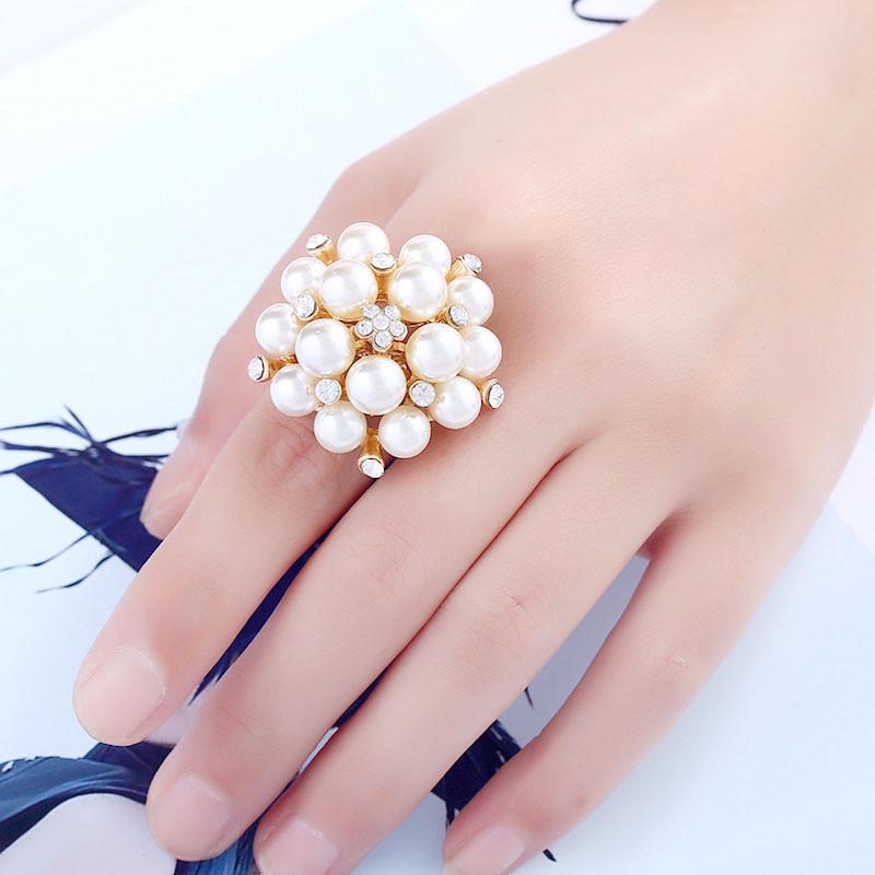 Simulated Water Drop Natural Big Flower Wedding Adjustable Crystal Ring Women Gift