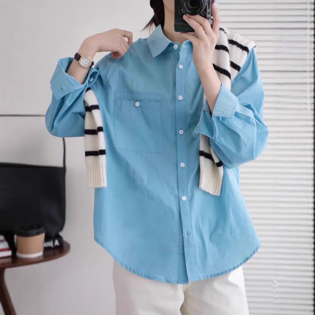 

2025 Korean Lazy Style Women s Versatile Blue Long Sleeve Casual Slimming Shirt Small синій