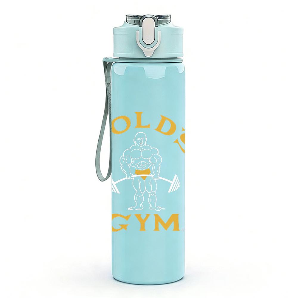 1PC Golden Gym Vintage Text Print 750ml colorful plastic sports water bottle leakproof pop up lid with straw for outdoor work home use