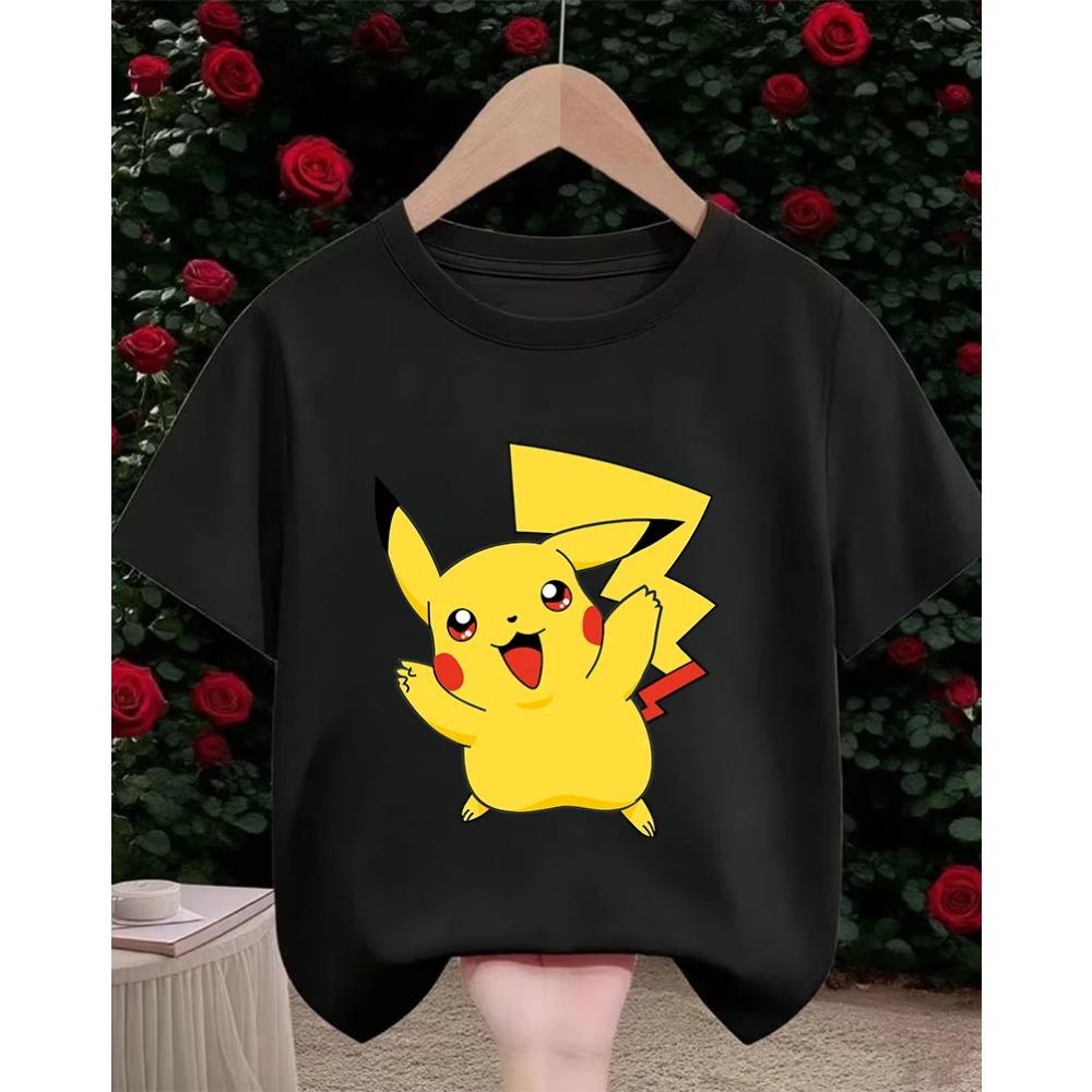 Süßes Pikachu Mode T-Shirt 3-14J Jungen Mädchen Sommer Kawaii Street Heiß Cartoon Lässig Rundhalsausschnitt Kinder