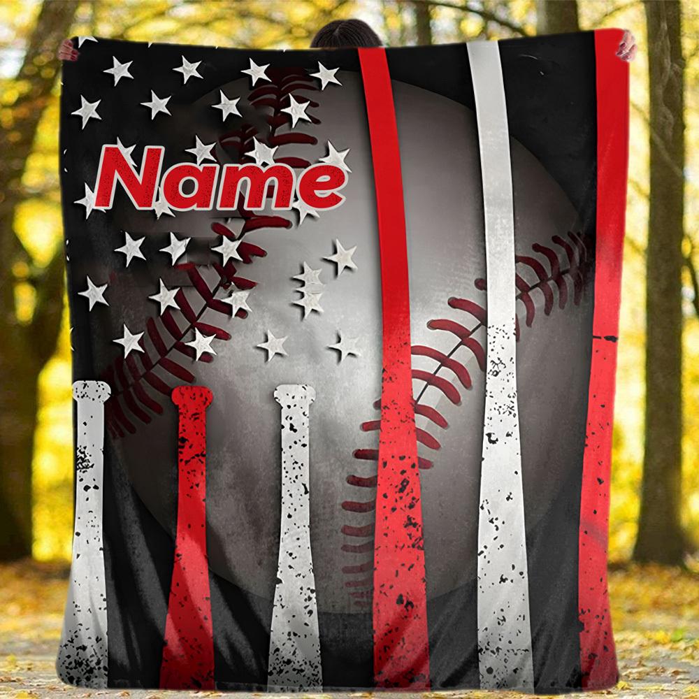 Baseballthemed Outdoor Customize Your Name Blanket Comfortable Soft Lightweight Allseason Multipurpose Blanket For Travel Camping Picnics Sofa Office