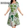 Sommer Damenkleider 3D Pflanzenblumen Aufdruck Kurzarm Kleidung Elegantes Lockeres A-Linien-Kleid Damen Übergröße Kleid
