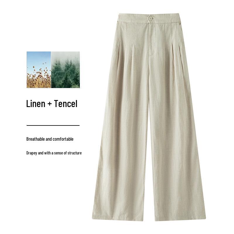 

Vintage-Style Tencel Linen Wide-Leg Pants for Women - Elastic Waist, Spring/Summer Casual Long Trousers 28