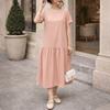 ZANZEA Women Casual Round Neck Solid Color Loose Summer Dress