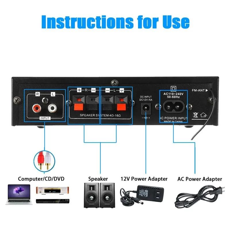 AK35 800W Bluetooth Amplifier 2 Channel Stereo HiFi Digital Display Multifunctional Music Amplifier For Car Classroom Home Audio
