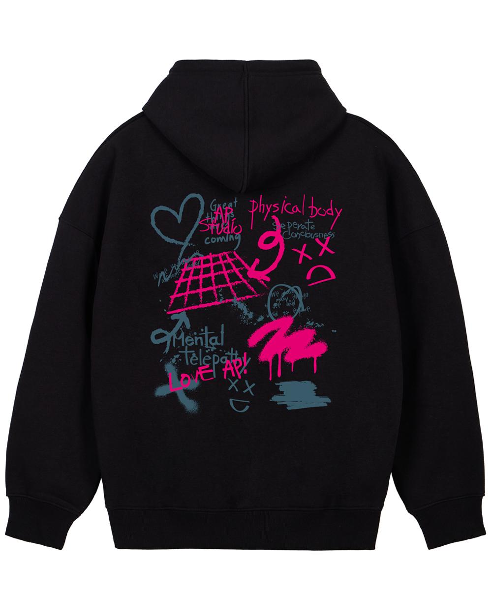 Astral Projection Graffiti Oversized Wide Shoulder Hoodie_Black Xxl
