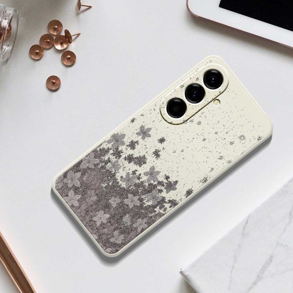 For Samsung Galaxy A56 5G Case Grey Flowers Pattern Printing Straight Edge TPU Phone Back Cover
