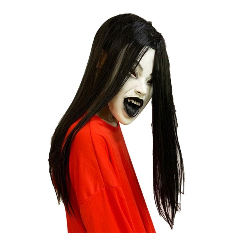 Women Creepier Head Gear Prop Scary Crying Woman Headgear with Long Hair, Halloween Party Cosplays Costume Headwear Prop