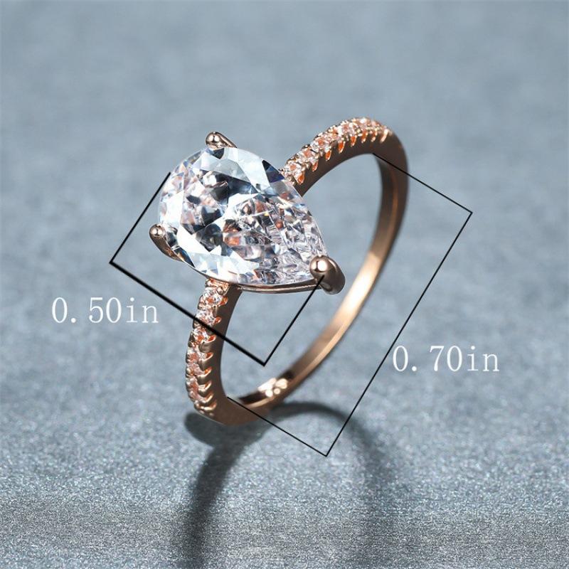 Silver Simple Classic WaterDrop 4-Carat Zircon Ring for Women Engagement Wedding Luxury High Quality Fine Jewelry